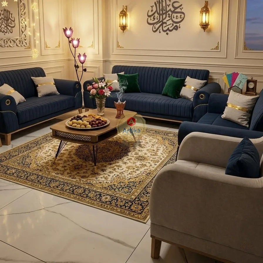 طقم كنب بتفاصيل مضلعة ولمسات ذهبية