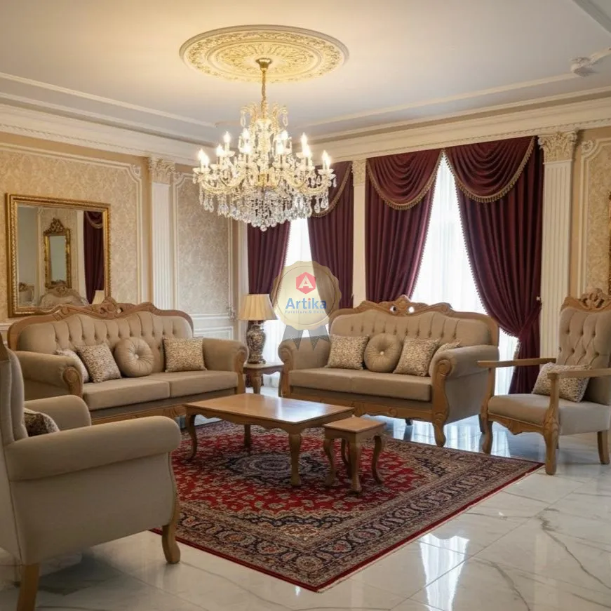 طقم كنب بإطارات خشبية محفورة