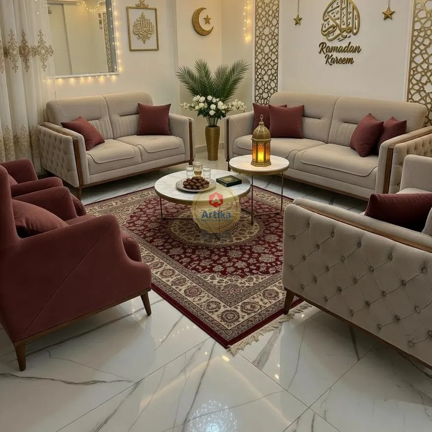 طقم كنب "أرابيسك مودرن" بتفاصيل الكابيتونيه الجانبية